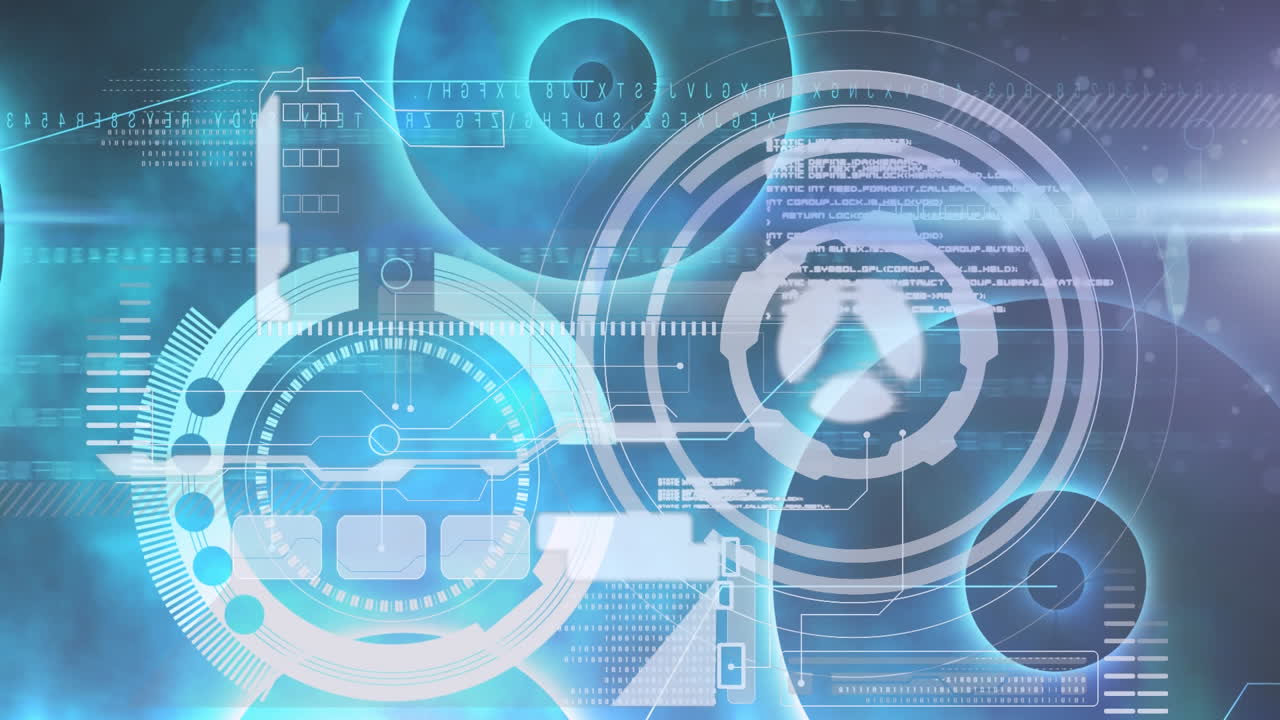 파란색 배경에 대한 스캔과 데이터 처리의 애니메이션