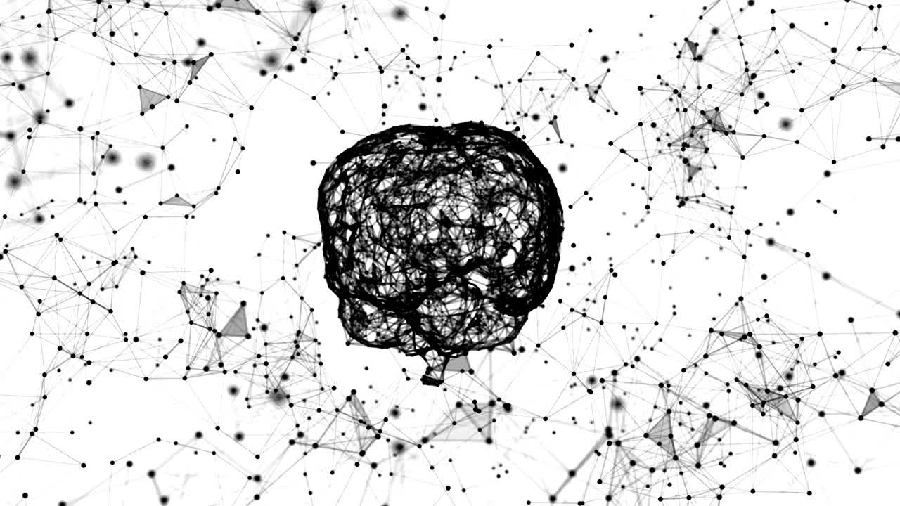 The human brain. Plexus with numbers. Beautiful background. The concept of science, medicine and business. Loop animation