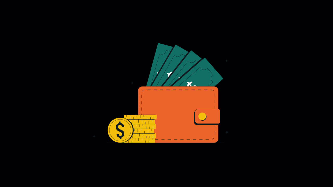 Animated Wallet Filling with Money and Coins | Premium Stock Video Footage