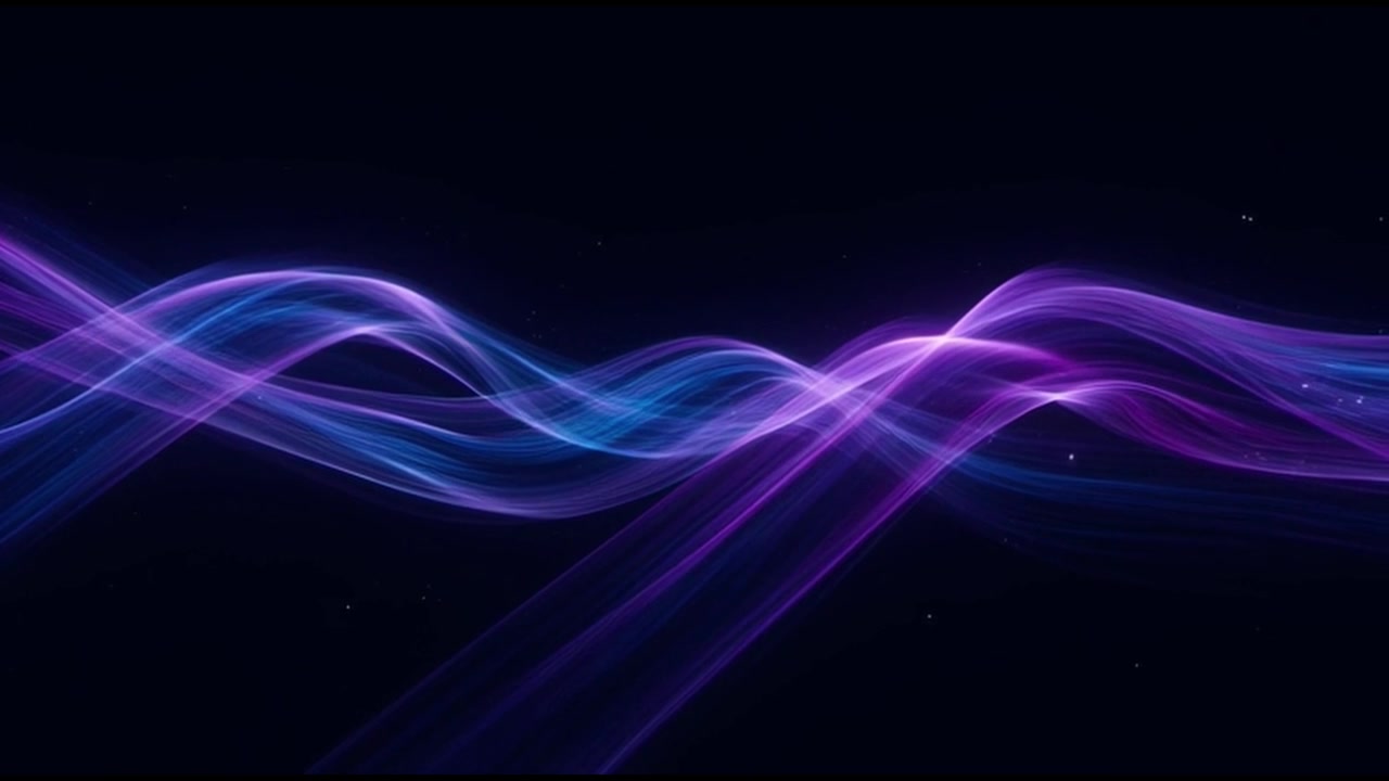 Abstract Flowing Purple and Blue Light Waves on Dark Background