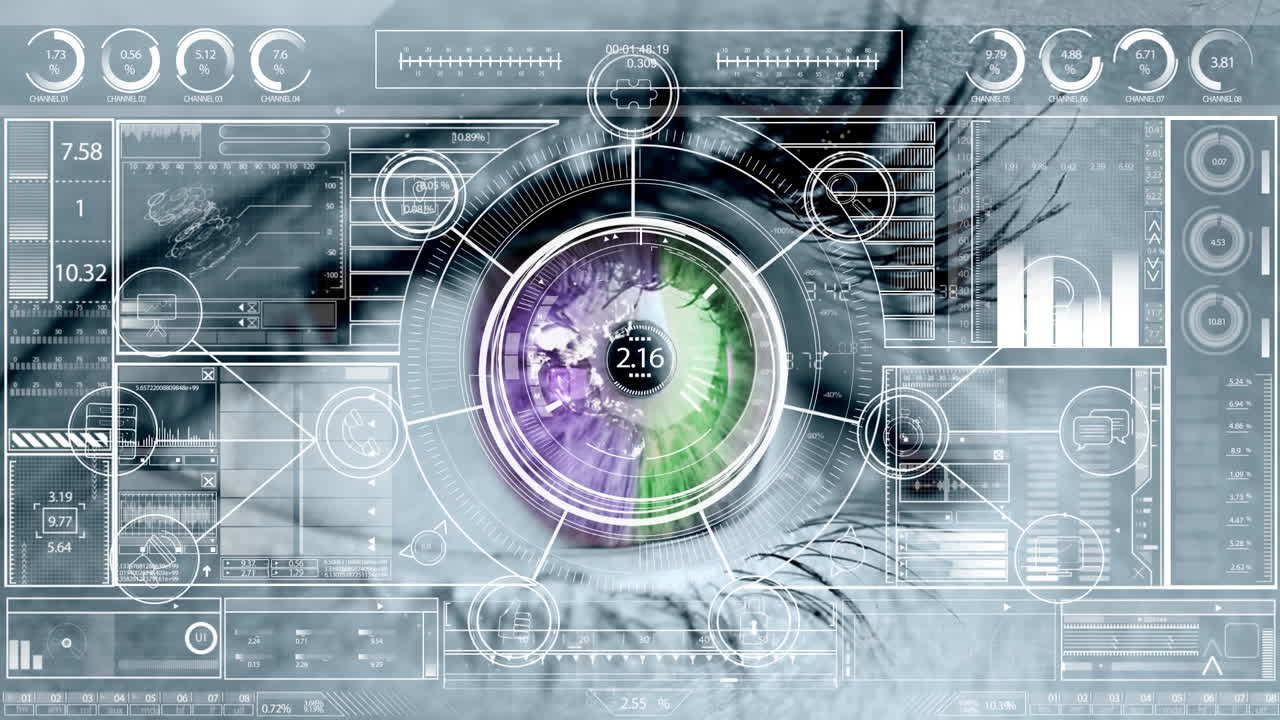 interfaccia tecnologica aziendale contro l'occhio in background