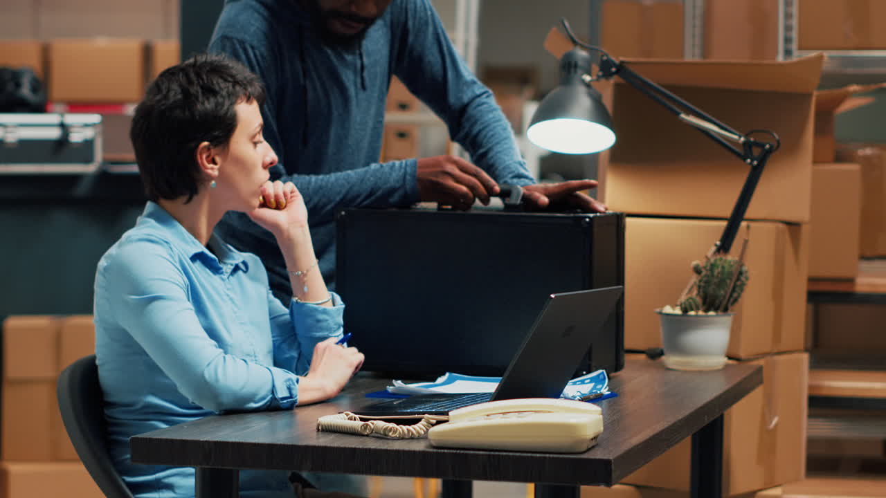 Employees working at a desk in an office