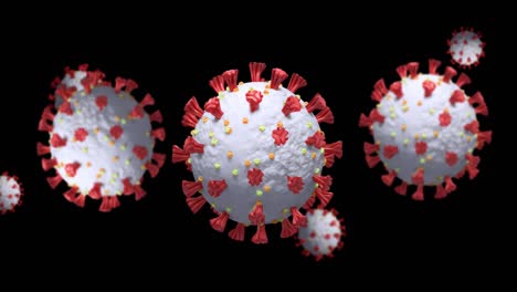 animation of coronavirus cells spinning on black background