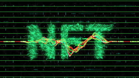 animación de texto nft verde sobre el procesamiento de datos financieros