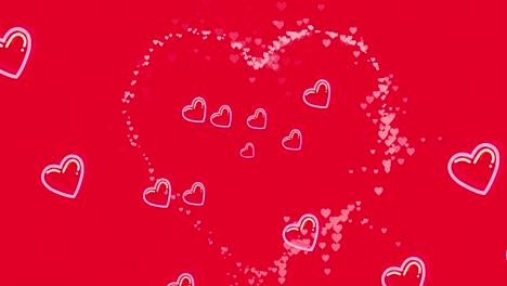 animation of pink hearts moving on red background