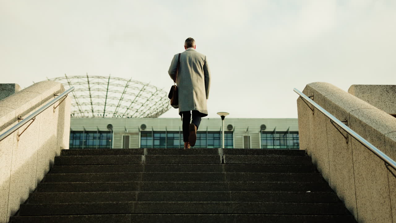 Man climbing stairs in urban environment