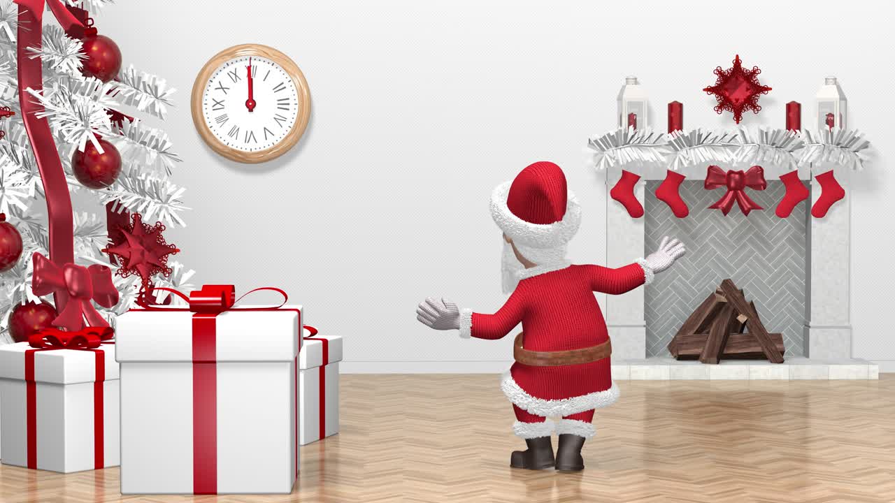 크리스마스 트리 근처에서 춤을 추는 산타클로스 - 메리 크리스마스 및 행복한 새해 2021 애니메이션 - 없는 루프 - 크리스마스 애니메이션