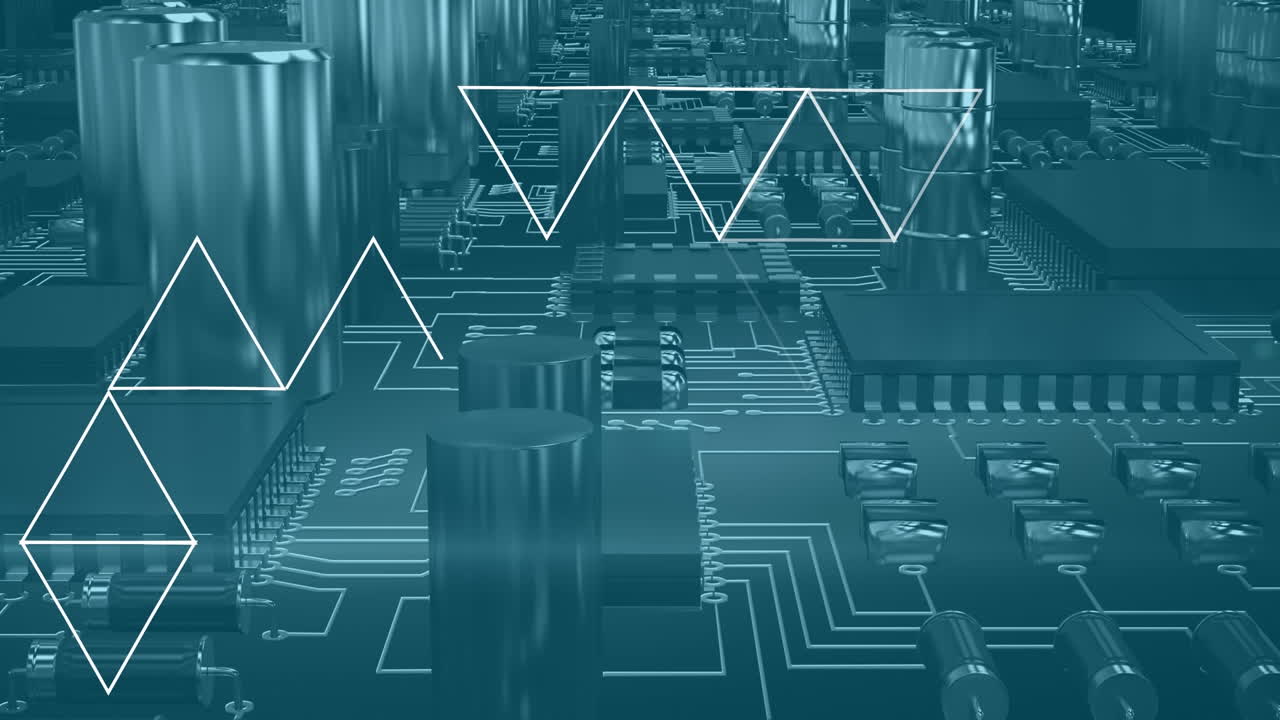 animación de triángulos sobre el modelo de placa base 3d