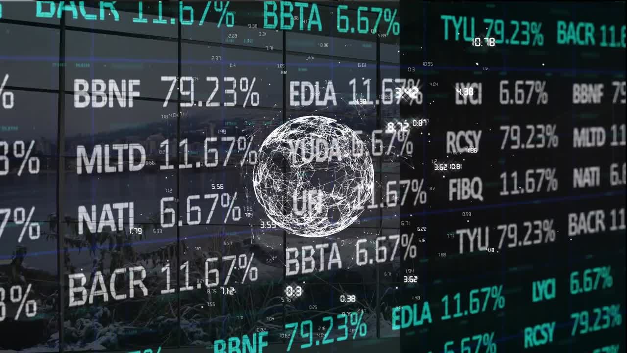 animación del procesamiento de datos financieros en todo el mundo