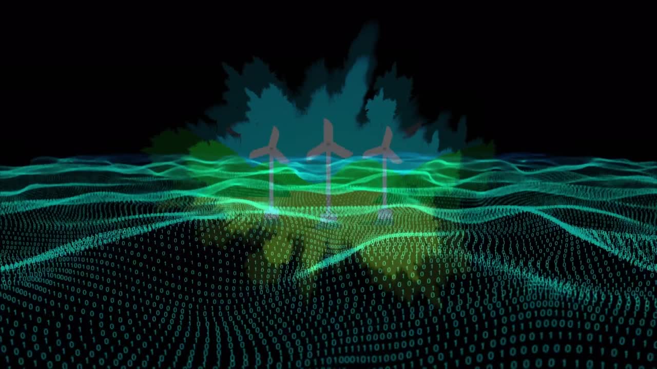 Animation of data processing over wind turbines