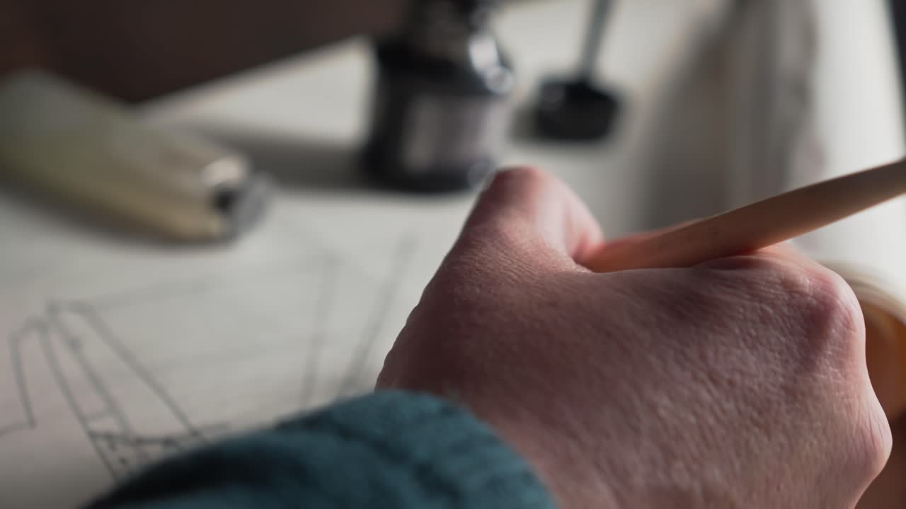 Old school naval draftsman uses technical drawing skills to design boat