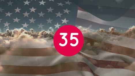 animación del contador sobre las nubes y la bandera de los estados unidos