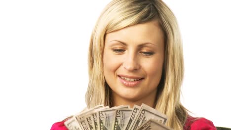 junge lächelnde frau mit dollar