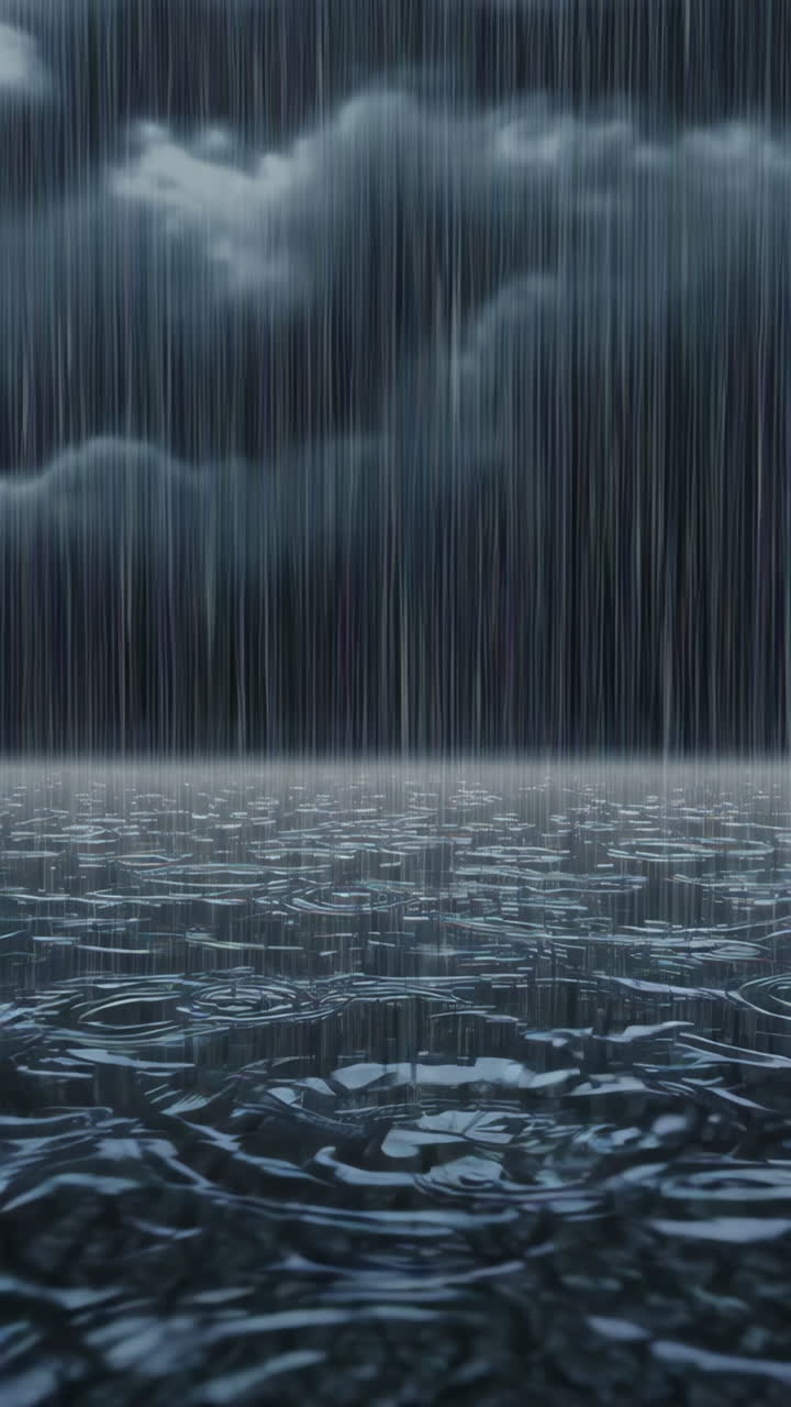 Heavy Rain Falling on Water