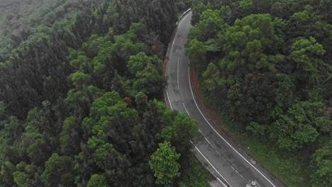 traffic on hai van pass vietnam during a cloudy day, aerial