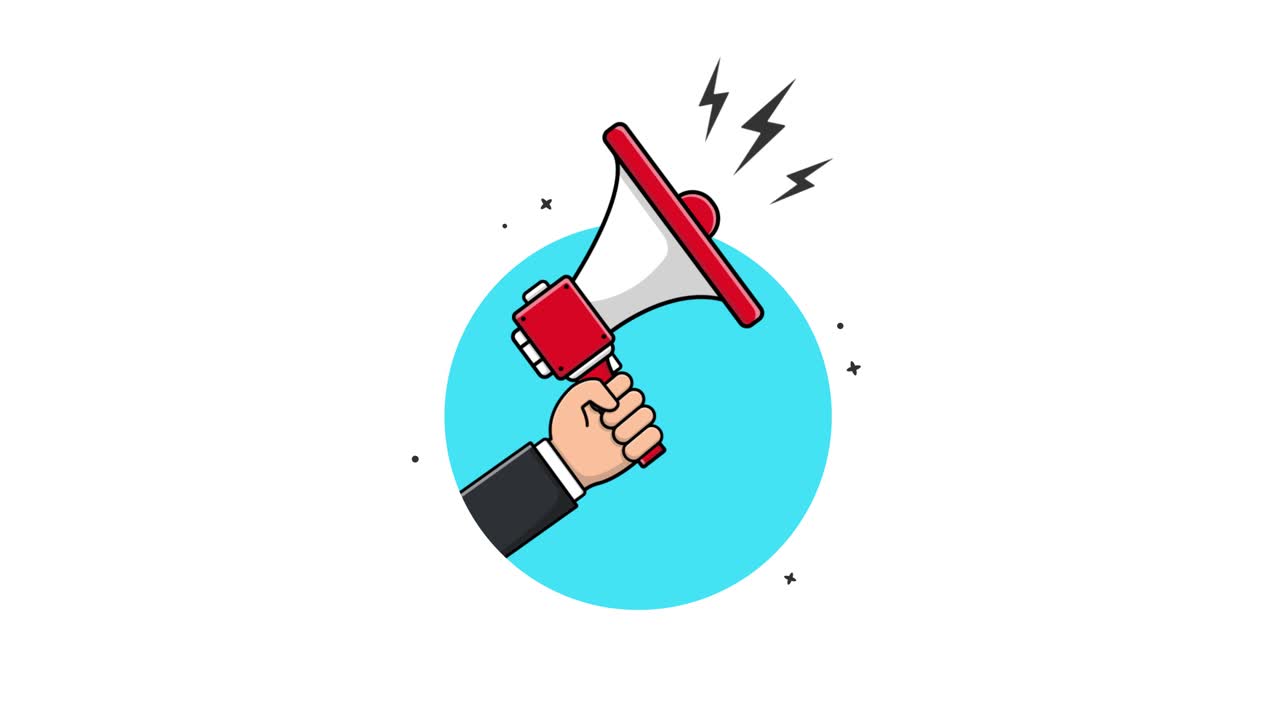 Animated Hand Holding Megaphone with Sound Waves
