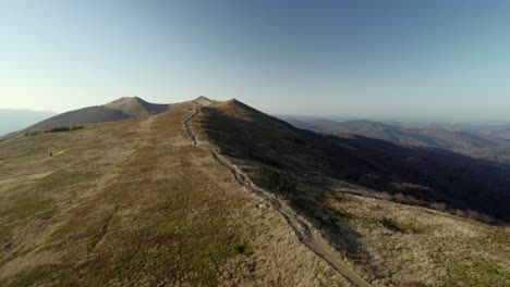 Aerial-orbit-over-the-hiking-route-in-Tarnica-at-national-park-of-Bieszczady-in-Poland