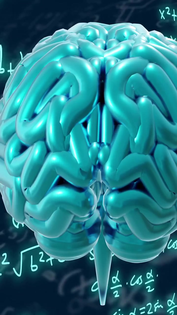 Brain animation over mathematical equations and formulas