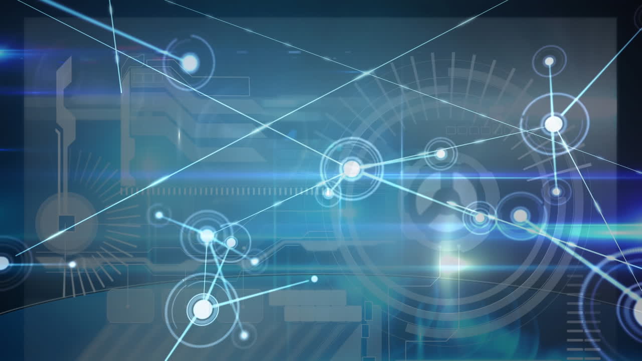 animación de una red brillante de conexiones y procesamiento de información sobre un fondo oscuro