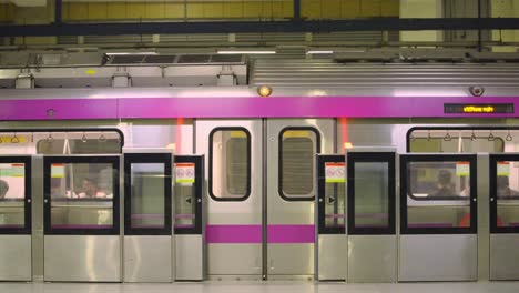cierre de la puerta del metro de delhi y salir