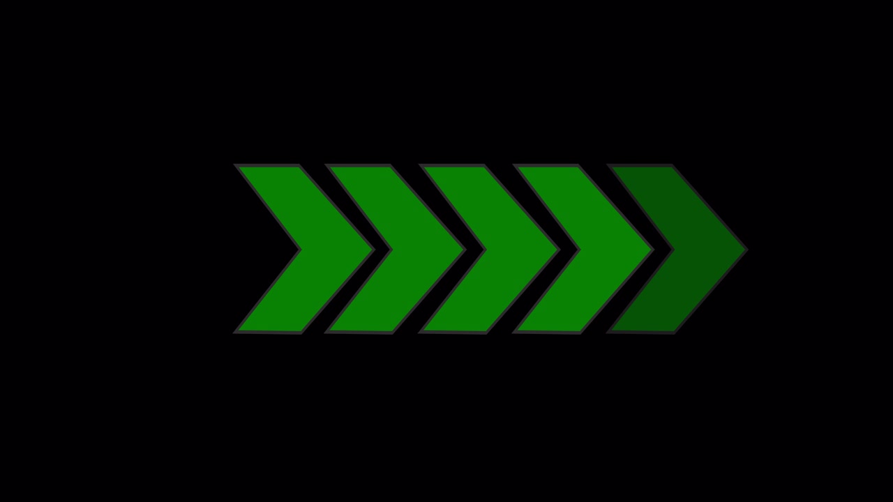 Animated Green Arrows Pointing Right on Black Background