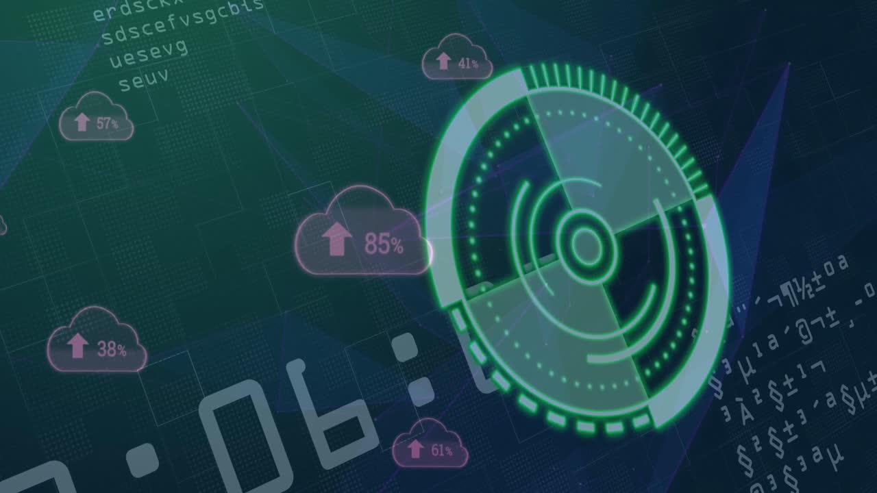 animación del escaneo del alcance y los iconos de la nube sobre el procesamiento de datos