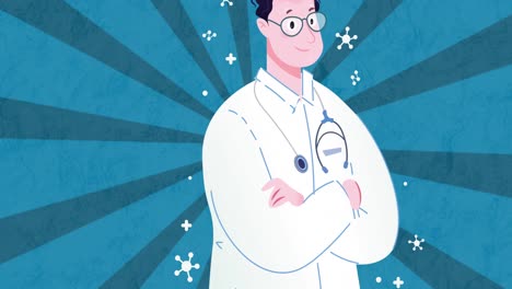 animation of male doctor on blue background