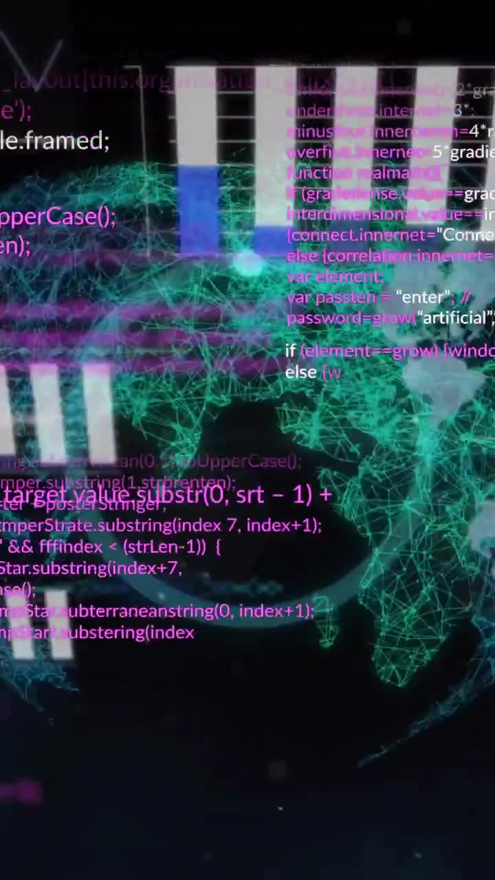 Animation of graphs and data processing over global network on black background