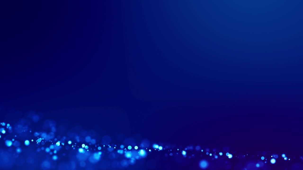 마법의 파란 빛나는 입자가 적적한 액체 속으로 흐르고 밝게 반인다 - 공상과학 소설 - 반이는 입자, 현장 깊이 및 보케와 함께 4k 3d sf 배경 - 알파 채널로 루마 매트