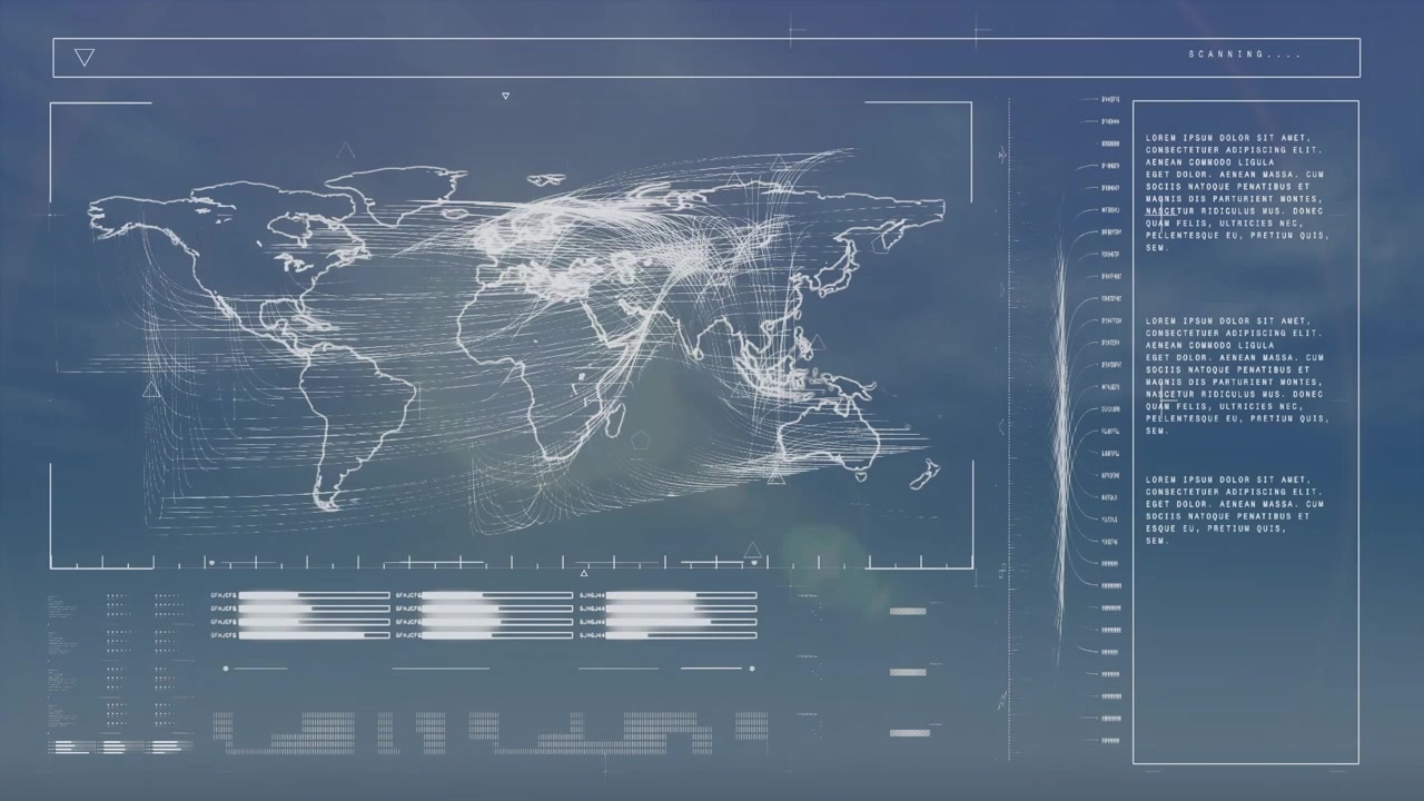Futuristic Digital World Map Interface with Data Scanning