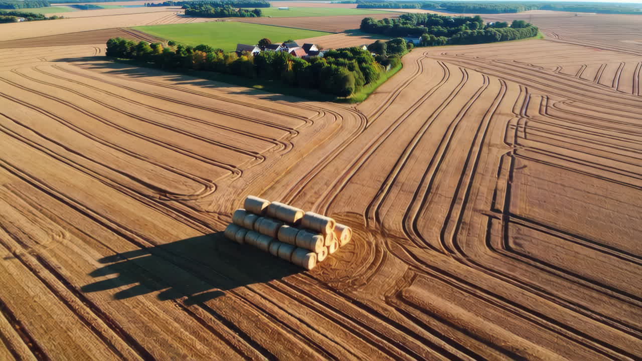 Aerial View of Hay Bales in a Farmland