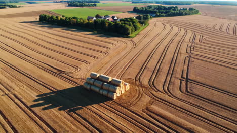 aerial view of hay bales in a farmland