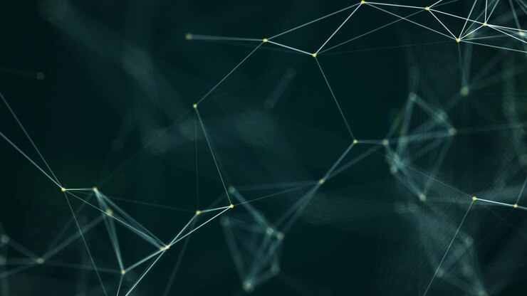 Abstract plexus geometrical shapes. Connection and web concept. Digital, communication and technology network background with moving lines and dots. Flickering star light.
