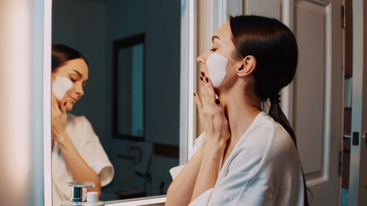 Woman Applying Face Mask During Skincare Routine
