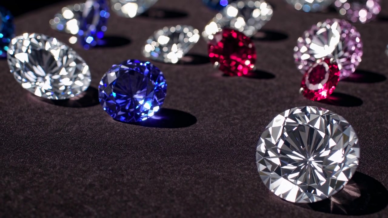 Sparkling Colorful Gemstones and Diamonds on Dark Background