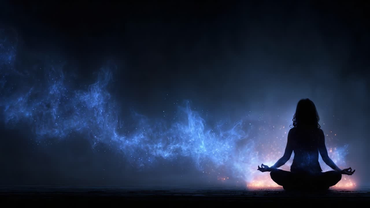 A Tranquil Journey Through the Cosmos: Meditative Bliss as a Mysterious Figure Engages with the Universe's Ethereal Energy in Cosmic Balance and Harmony