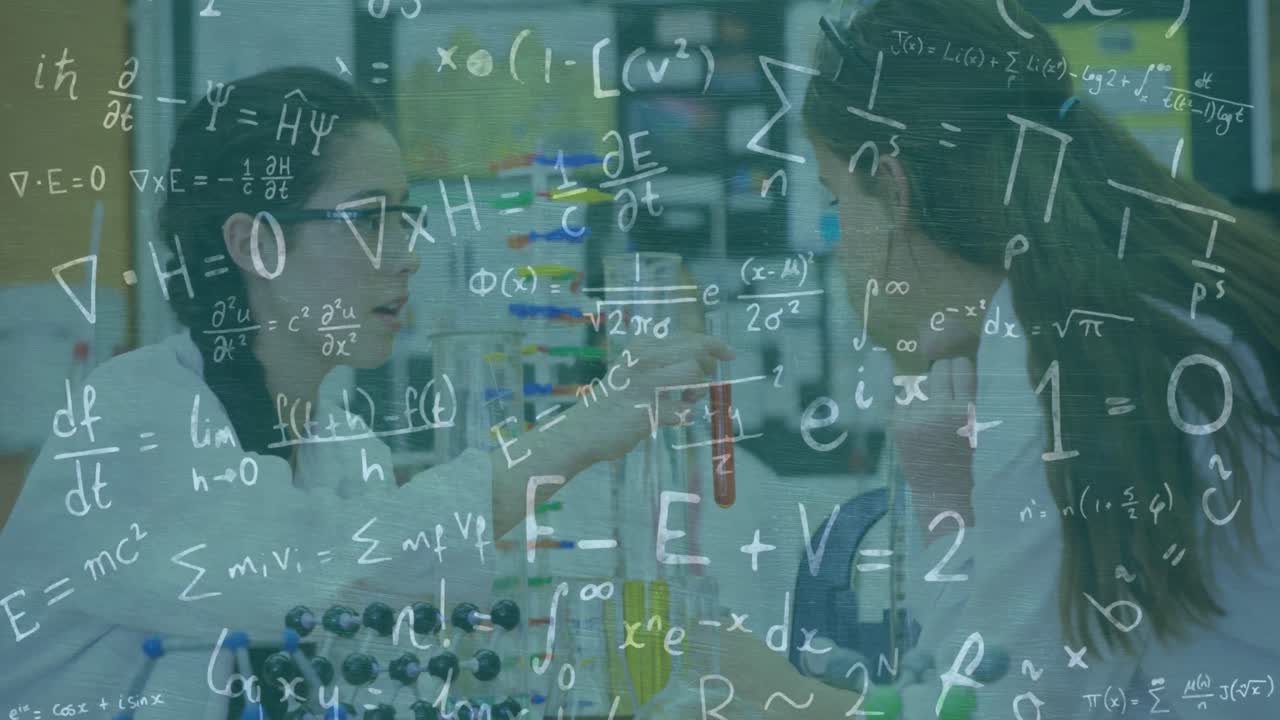 animación de ecuaciones matemáticas sobre escolares caucásicas con modelos en el aula