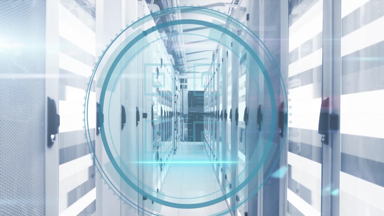 사이버 보안 텍스트 배너 및 qr 코드 스캐너의 애니메이션 및 서버 에 대한 라이트 트레일