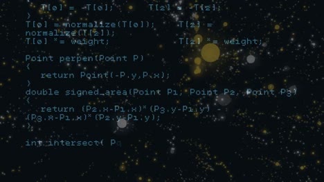 Animation-of-computer-language-moving-over-dots-on-black-background