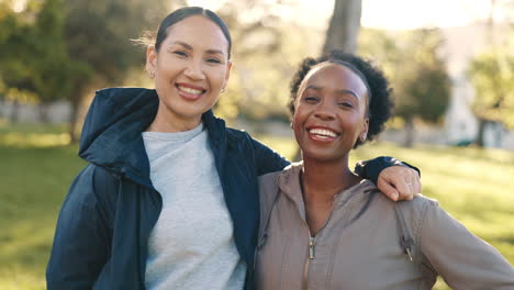 face, fitness and friends laughing in the park