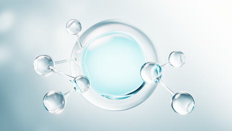transparent molecules with water bubbles background, 3d rendering
