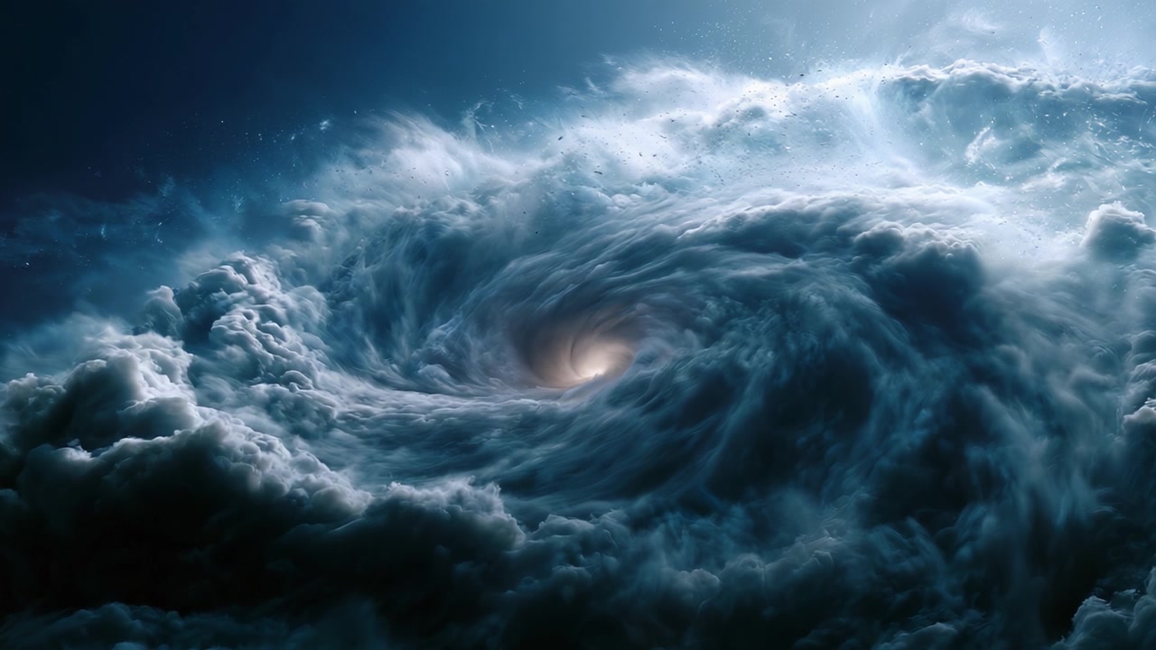 En æterisk og fascinerende udsigt over en kosmisk hvirvel, der fanger skønheden af hvirvlende skyer og den gådefulde glød fra et himmelfænomen.