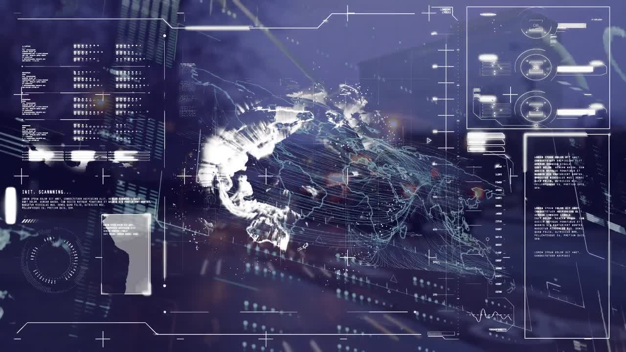 도시 풍경 위의 데이터 처리 애니메이션