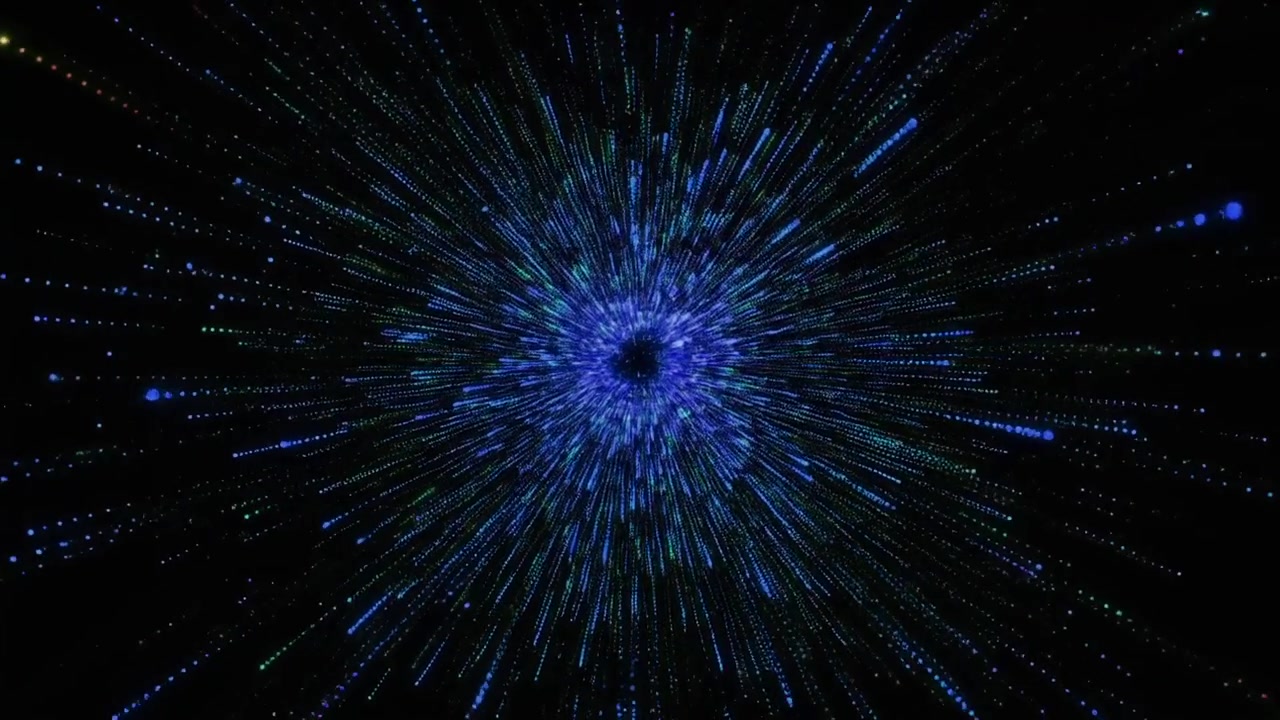 Abstract Blue Light Particles Radiating From Center