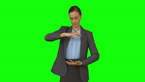 Businesswoman-standing-with-hands-out