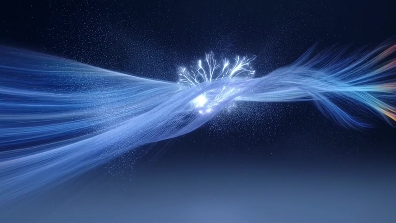 Abstract Motion Graphics of Glowing Blue Light Particles and Energy Waves