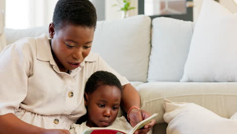 Libro,-Lectura-Y-Madre-De-Familia-Negra-Con-Niño.