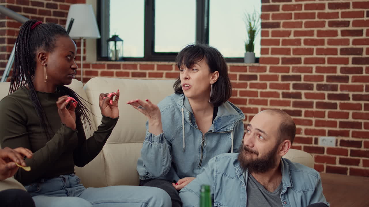 Group of friends talking about positivity and drinking beer