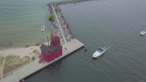 aerial view of holland harbour light and surrounding area in michigan, usa