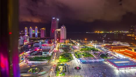 china night time zhuhai city gongbei port of entry traffic square street view 4k timelapse